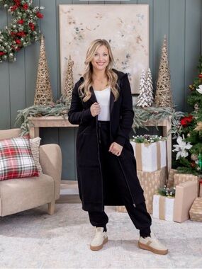 New Discount Divas Boutique Medium Black Fleece Longline Zip Up Hoodie Jacket